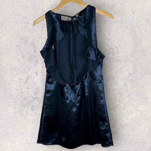 NWT Free People After Hours Slip Dress Blue Satin Size Small Ruffle Open‎ Back S - Picture 13 of 16